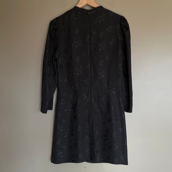 Sandro Wells Dress Black Jacquard Size 8 Long Sleeve Wrap Pleated Chic French - Picture 15 of 16
